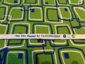 1 YD X 42" VINTAGE FLANNEL NEO GEO GREEN/NAVY/ CLOTHWORKS NEW COTTON #9739 - Picture 1 of 3
