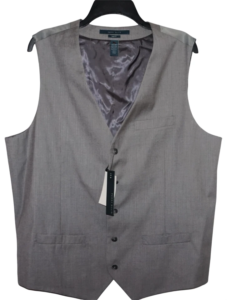Perry Ellis Vest Tall XLT Slim Fit Brushed Nickel Silver Herringbone NWT (V-94) - Image 1 of 4