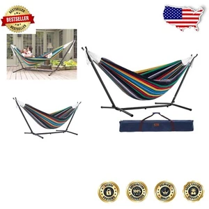 Cozy 2-Person Cotton Hammock with Heavy-Duty Stand and Carrying Case - Rio Night - Picture 1 of 4