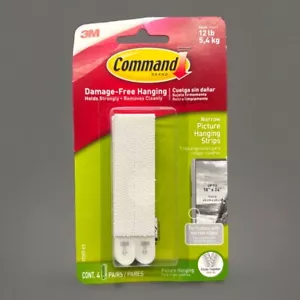 3M Command Narrow Picture Hanging Strips, White, 4-Pairs, Holds 12 lbs. {NN} - Picture 1 of 8