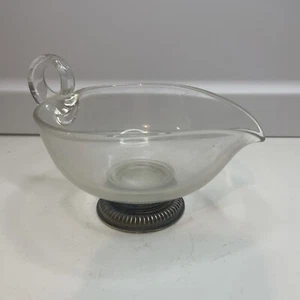 Gravy Boat with Sterling Silver Base Sauce Server Heart Shaped Glass Marked - Picture 1 of 9