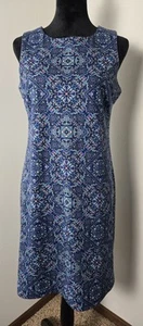 Talbots Size Sp Dress Knit Blue Coral Paisley Knee Length Sleeveless Zipper Back - Picture 1 of 11