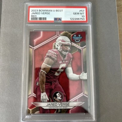 Jared Verse Auto 2023 Bowman U Best Red 5/10 FSU/Rams  PSA 10 - Image 1 of 2