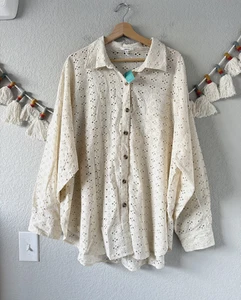Maurices Ivory Cotton Eyelet Floral Button Up Long Sleeve Top Boho Feminine 2x - Picture 1 of 9