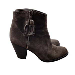 Stuart Weitzman Gray Suede Ankle Boots Tassels 3" Heel Womens Size 7 Western - Picture 1 of 12