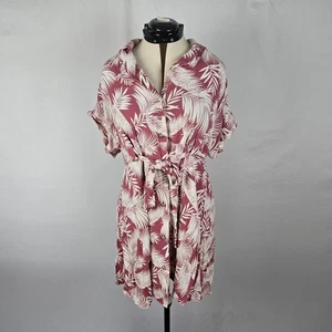 Torrid Dress Women's 1X Pink White Tropical Floral Buttons Belted Short Sleeve - Picture 1 of 19