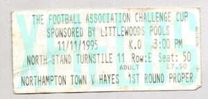Northampton Town v Hayes 1995-1996 FA Cup Ticket 11.11.1995 - Bild 1 von 2