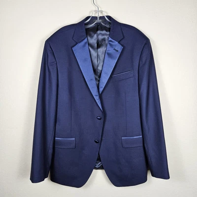 Nordstrom Tech Smart Blazer Jacket Mens 44R Blue Performance Wool Satin Trim Fit - Imagem 1 de 4