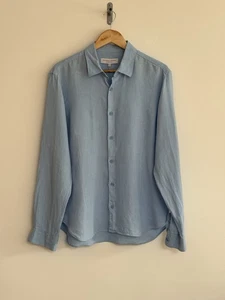 Orlebar braunes Langarm Hemd 100% Leinen hellblau große klassische Passform - Bild 1 von 14