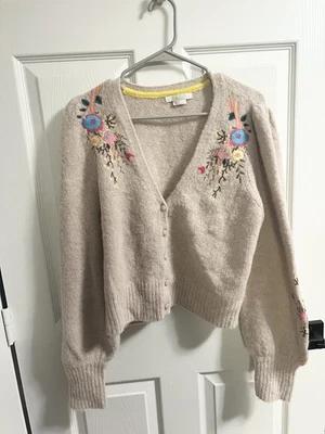 Cárdigan Suéter Boden Talla L Esponjoso Bordado Floral Lana Mezcla Mohair Foto 1 de 4