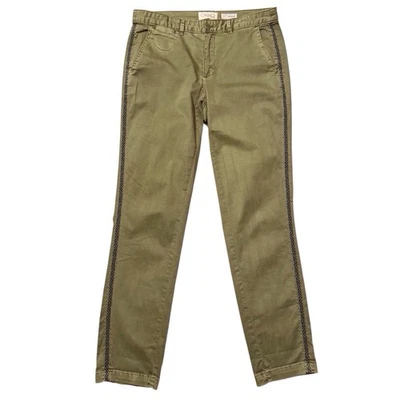 Anthropologie Size 28 Skinny Ankle Chino Pants Green Khaki Relaxed Side Stripe - Image 1 of 4