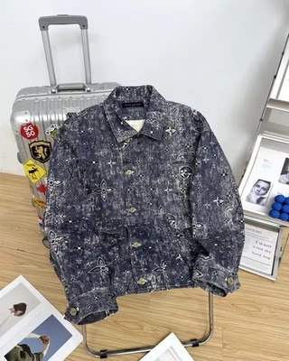 Contrast stitching denim work jacket with dark pattern denim - Image 1 of 4