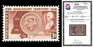 Scott 955 1948 3c Mississippi Terr. Issue Mint Graded XF-Sup 95 NH with PSE CERT - Picture 1 of 1