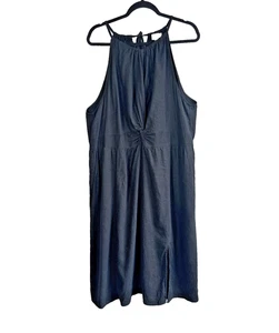 Vestido Ava & Viv 2X Negro Mezcla de Lino Torcido Frontal Halter Cuello Midi Resort Chic - Imagen 1 de 12