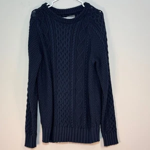 NUEVO CON ETIQUETAS LL Bean Signature Suéter Pescador Para Hombres Grande Alto Azul Marino Tejido con Cable Cuello Redondo - Imagen 1 de 5