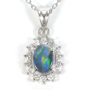 Platinum 900 850 Necklace BlackOpal 0.67 Diamond 3.9g 40cm Free shipping Used - Picture 1 of 6