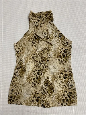 Blusa sin mangas Essentials Milano pequeña marrón negra con volantes elegante halter Foto 1 de 4