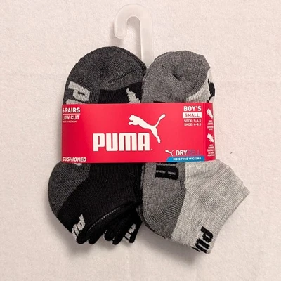 PUMA SOCKS Boys 6 Pair - SMALL Gray Low Cut Shoe: 4-8.5 Sock: 5-6.5 DRYCELL - Image 1 of 4