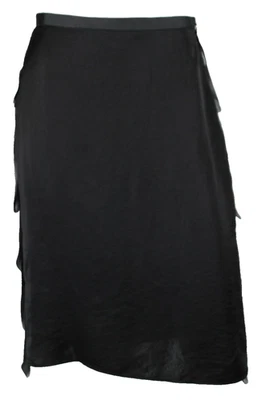 LANVIN 黑色丝绸缎和雪纺荷叶边 A 字裙 42 — 第 1/4 张图片