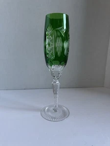 Marsala by Ajka Fluted Champagne Glass Grapes Fans Stars Emerald Green Glass - Picture 1 of 7