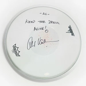 Drumhead firmato Alex Van Halen palco usato VH 2015 Van Halen testa batteria autografata - Foto 1 di 10