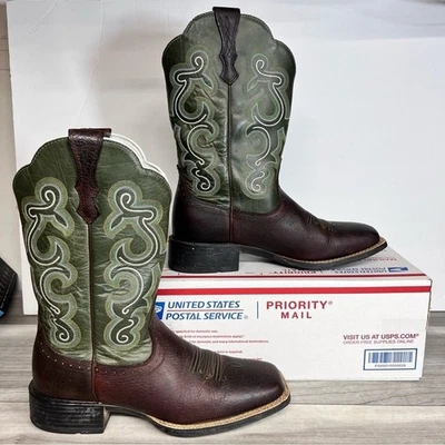 Ariat QuickDraw Western Cowboy Boots Womens 8.5 Leather Green Brown Comfy - Image 1 of 4