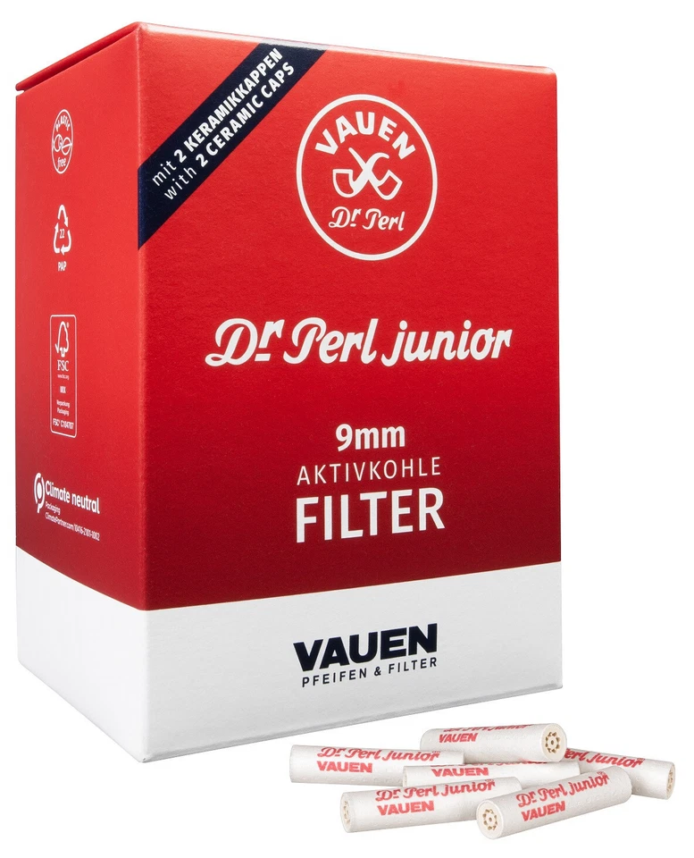 Dr. Perl Junior JUMAX Aktivkohle Pfeifenfilter 180 Stück in 1 Box Vauen 9mm - Bild 1 von 1
