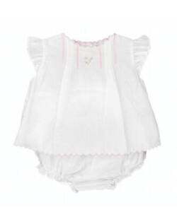Petit Ami White Pink Flower Embroidered Heirloom Diaper Set  Newborn