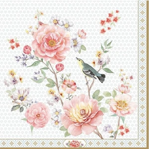 3 SERVIETTEN 33 X 33 /ZARTE ROSA BLÜTEN BLUMEN BLÄTTER VÖGEL / EASY LIFE - Bild 1 von 1