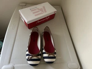 New In Box American Eagle Size 8 Navy and White Striped Ballet Flats - Picture 1 of 5