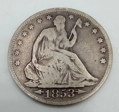 1853 Seated Liberty Half Dollar F Fine 90% Silver 50c Cover