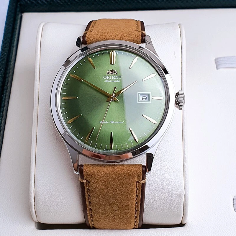 Orient Bambino Green Dial Brown Leather Strap Men's Classic Watch RA-AC0P01E