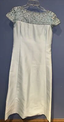 Женское длинное официальное платье M/L, 1950-е, синее, с ручным бисером, frances brewstar - Изображение 1 из 4