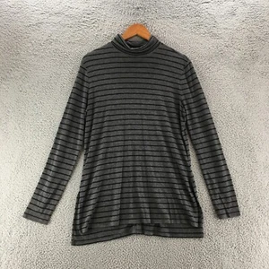 Athleta Mock Neck Sweater Womens Medium Grey Striped Long Sleeve Pullover Casual - Picture 1 of 14