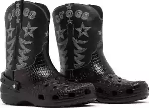 NEW! Crocs Classic Unisex Black Cowboy Boot 208695-001 Mid Calf Shoes Country - Picture 1 of 4