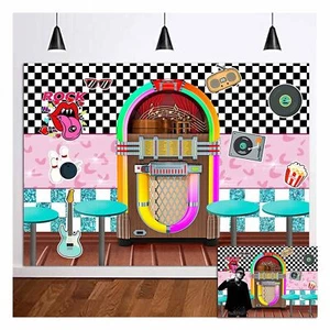 Back to 50's Sock Hop Photography Backdrop Rock Roll Party Banner Decorations - Picture 1 of 8