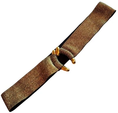 Cinturón elástico de colección dorado sobre negro hebilla dorada extraíble inusual ENVÍO GRATUITO Foto 1 de 4