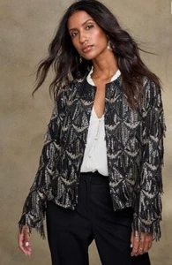 TOGETHER Black & Gold Tassel Sequin Jacket UK 12 (fm157-12) - Picture 1 of 3