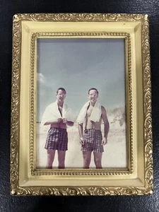 Vintage Framed Beach Photo Twin Brothers Mid-Century Gold Ornate Frame Unique - Picture 1 of 9