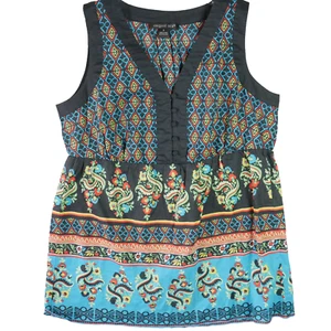 Top August Seda Talla S Botón Frontal Sin Mangas Estampado Floral Étnico Boho Negro - Imagen 1 de 11