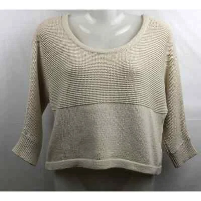 Forever 21 Crop Sweater Women M Beige 100% Cotton Cable Knit 3/4 Sleeves Boho - Image 1 of 4