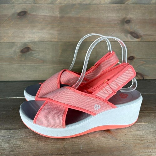 clarks step cali cove donna taglia 9 scarpe corallo slingback zeppa sandali comodi