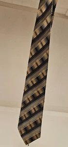 Corbata a rayas ADOLFO GOLD 100 % seda hecha a mano dorada/azul marino/marrón/gris 4 x 58 pulgadas - Imagen 1 de 2