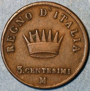 1808 M Italian States KINGDOM OF NAPOLEON 3 Centesimi C# 2.2 - Picture 1 of 2