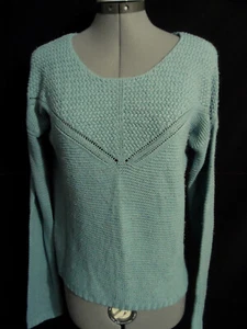 PINK ROSE Scoop neck Crochet knit sweater S Dusty Blue lightweight Boho Soft - Picture 1 of 6