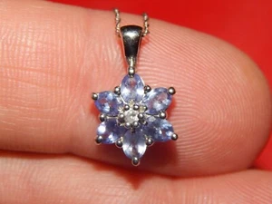 14K WHITE GOLD EFFY 1.00 TCW DIAMOND & TANZANITE HALO PENDANT NECKLACE 17.75 IN - Picture 1 of 9