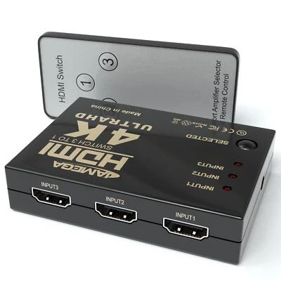 HDMI Switch 4K 30hz 3 in 1 HDMI Umschalter mit Fernbedienung 3 Port Verteiler - Bild 1 von 4