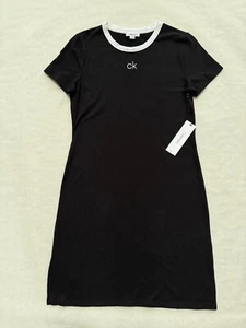 NWT Women's Calvin Klein T-shirt Dress Black White Logo S M - Picture 1 of 2