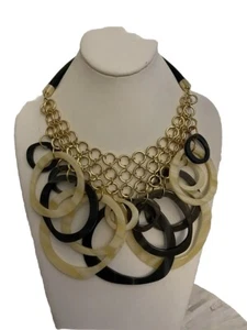 TRINA TURK 16” GOLD TONE CHAIN W/ TORTOISE SHELL CIRCULAR DROP NECKLACE- LA5 - Picture 1 of 5