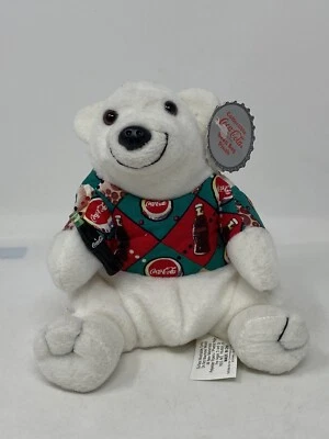 1997 Coca Cola Polar Bear in Argyle T Shirt Bean Bag Plush with Tags - Image 1 of 4